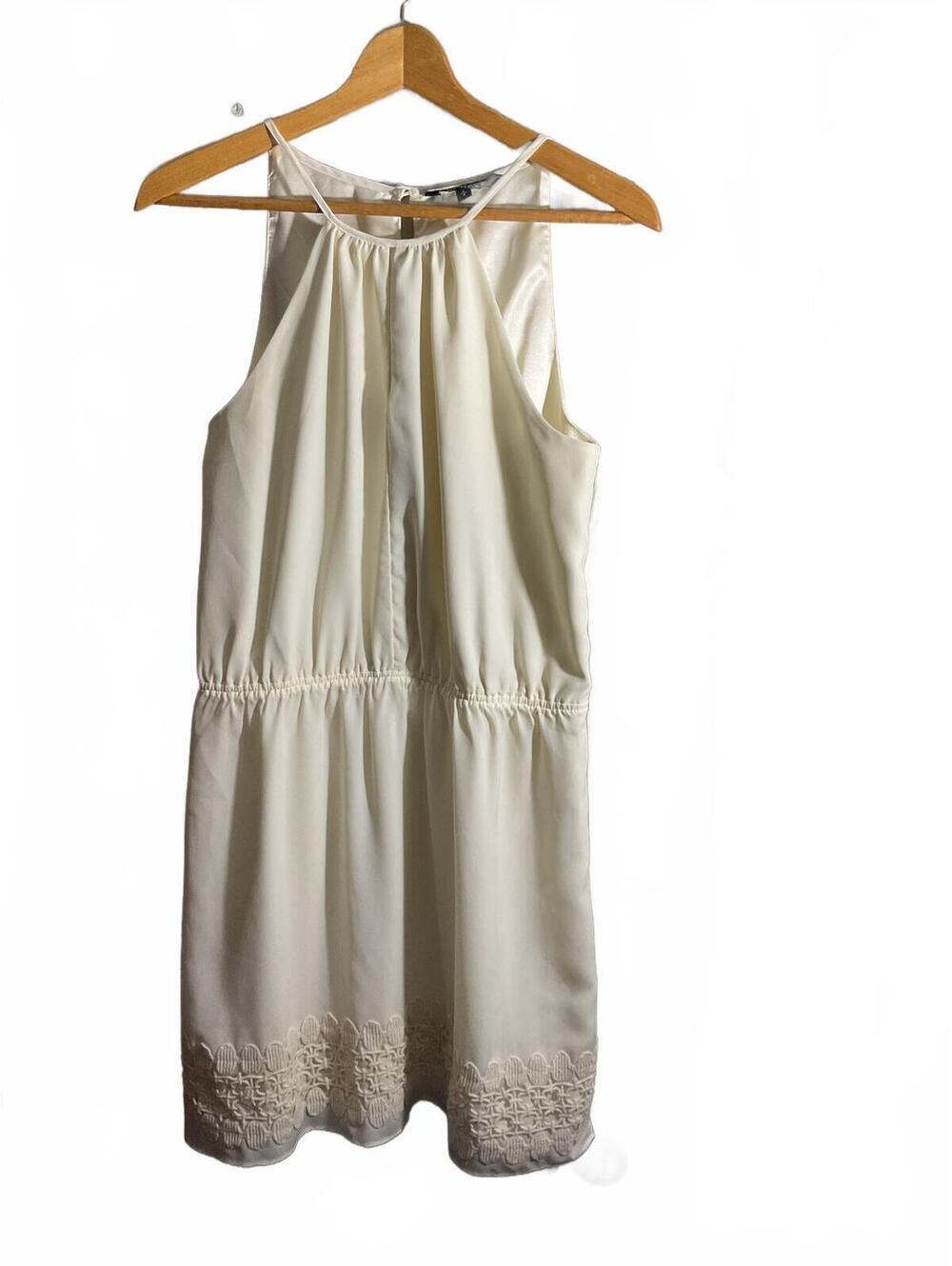 Express Cream Sleeveless Dress with Embroidered Hem Medium